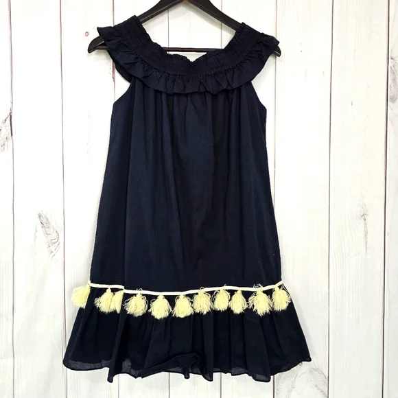 MISA Los Angeles Gia Off The Shoulder Tassel Mini Dress Navy Blue - Picture 9 of 14